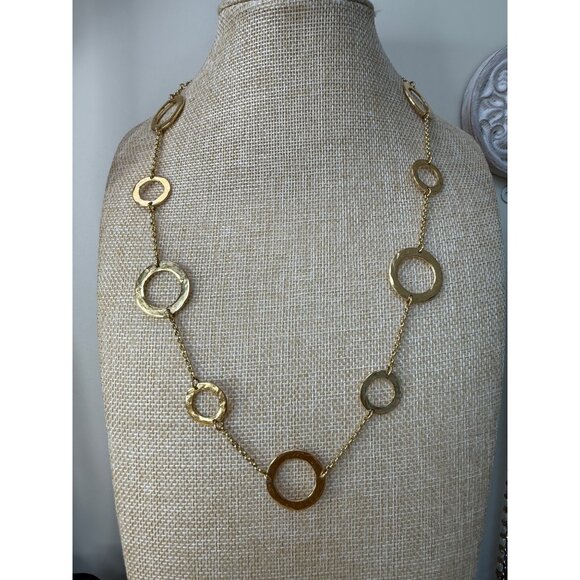 Janna Conner Gold Plated Toggle Necklace With Hammered Circle Links 20" Long - Picture 2 of 8